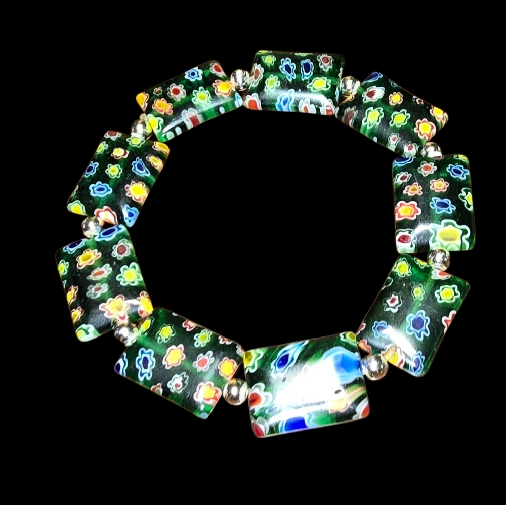 Artisan Glass Floral Beaded 12 Bracelet